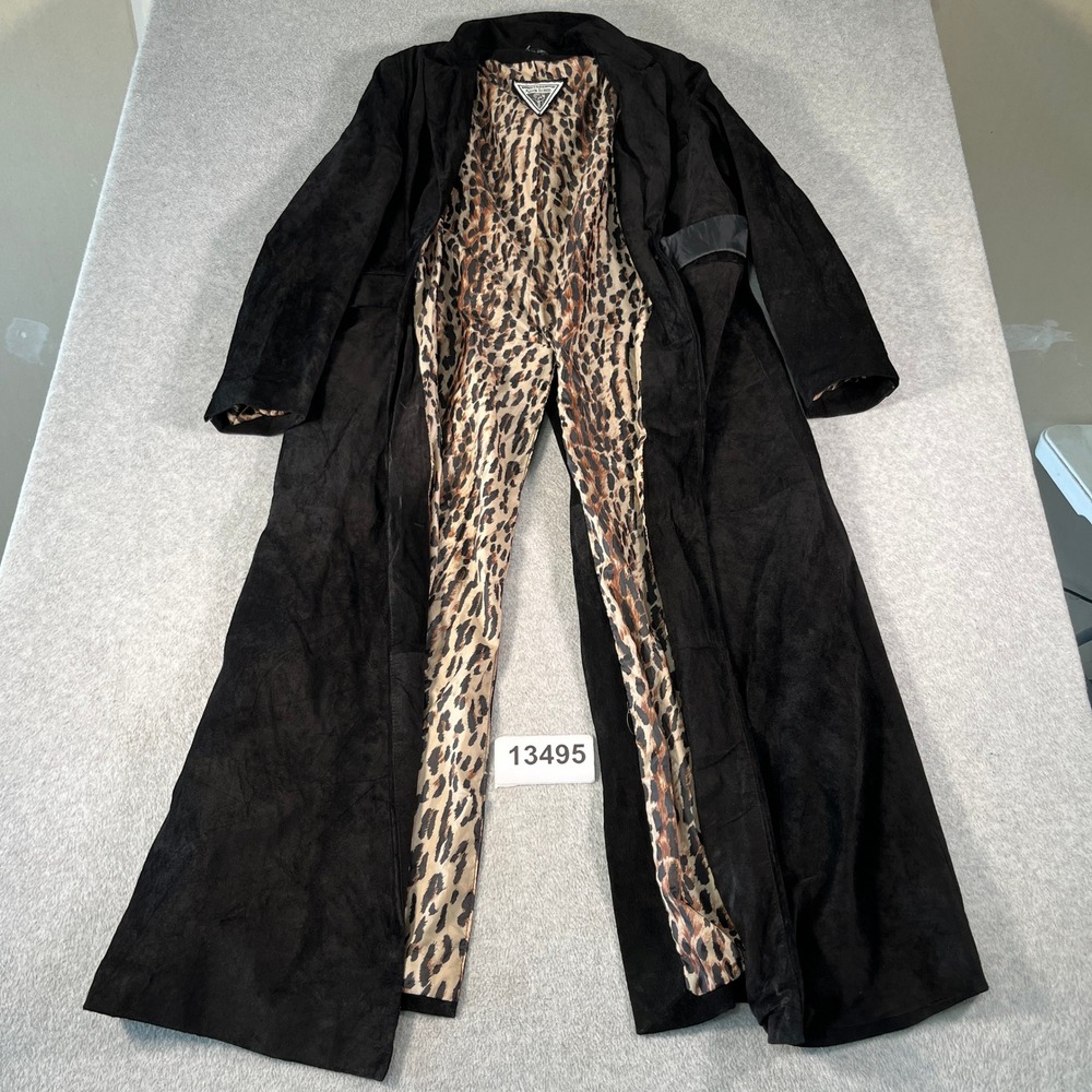 Vintage J. Percy for Marvin Richards Coat Women XL Black Good Leopard Lined Long